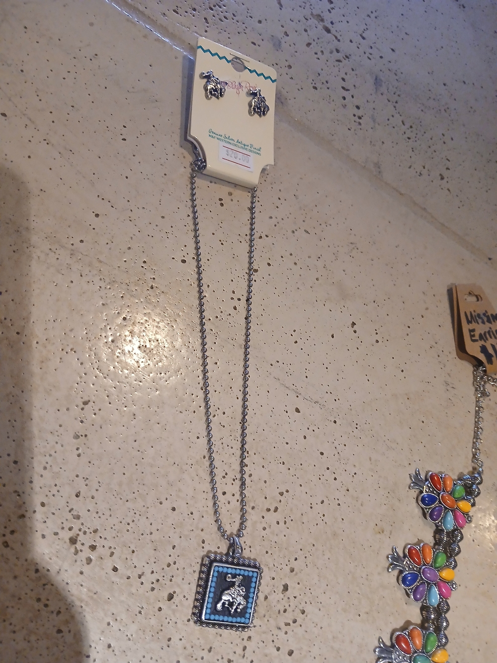 Silver Necklace with Blue Pendant and Horse Charm